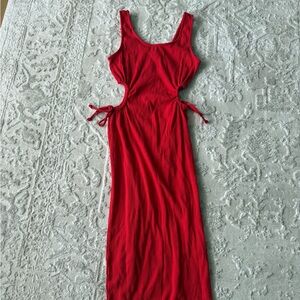 Red Cutout Ribbed Maxi Dress